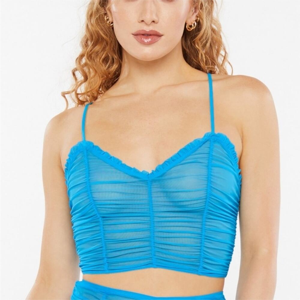 Savage x‎ Fenty Gathered Mesh Cropped Tank Top S Blue